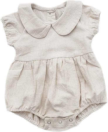 Amazon.com: Baby Girl Linen Romper Peter Pan Collar Short Sleeve Dressy Onesie Pastel Vintage Baby Outfit (Allie Oatmeal, 3-6 Months): Clothing, Shoes & Jewelry