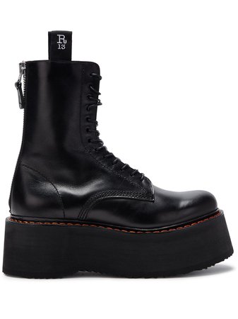 R13 black Double Stack lace-up leather boots