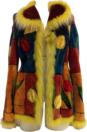 multi color sheared beaver floral coat