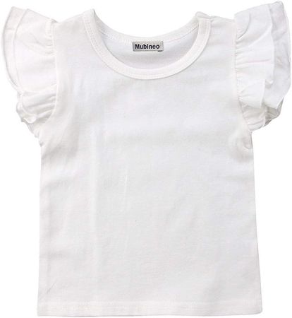 Amazon.com: Mubineo Toddler Baby Girl Basic Plain Ruffle Sleeve Cotton T Shirts Tops Tee Clothes (White, 1-2T): Clothing, Shoes & Jewelry