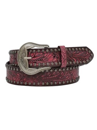 Angel Ranch® Ladies' Brown Leather Cream Floral Embroidered Belt