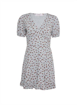 PETITE Grey Floral Print Fit and Flare Dress | Miss Selfridge