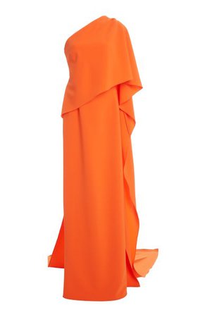 One-Shoulder Draped Cape Crepe Gown By Carolina Herrera | Moda Operandi