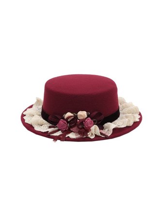 vintage red burgundy lace cream hat Boater