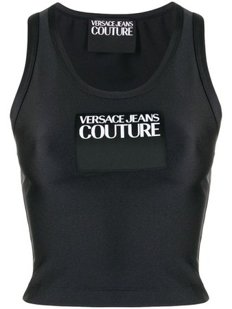 VERSACE JEANS COUTURE Logo Patch Cropped Tank Top In 黑色