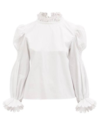 white high neck ruffled blouse