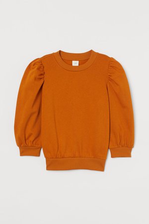 Puff-sleeved Sweatshirt - Dark orange - Ladies | H&M US
