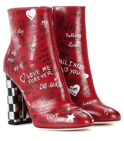 Dolce Gabbana Red & Black/White Checkered Ankle Boot Heels