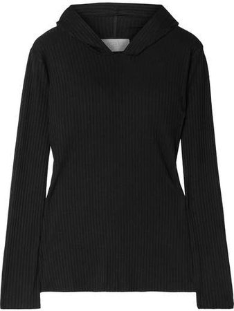 calé - Angelique Ribbed Stretch-jersey Hoodie - Black