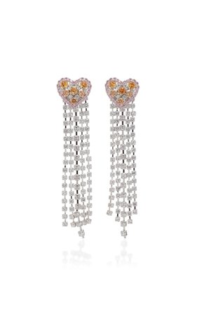 Heart Waterfall Rhodium-Plated Crystal Earrings by FALLON | Moda Operandi