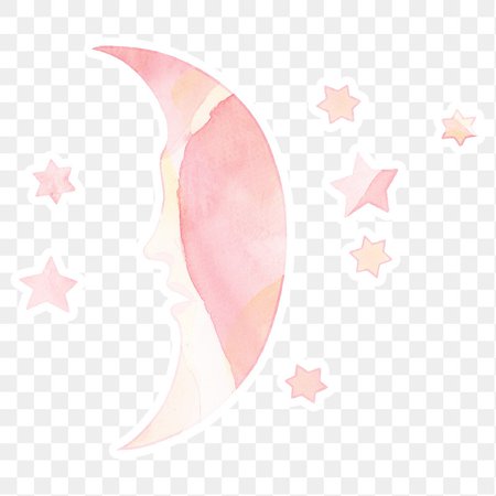 Pink celestial crescent moon face with stars… | Free stock illustration | High Resolution graphic