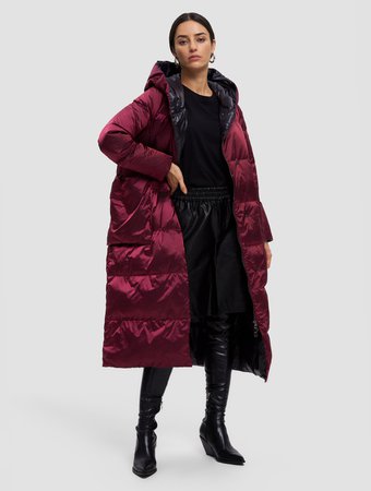 Maxi Hooded Puffer Jacket - Women's Long Red Puffer Jacket - Lattelier