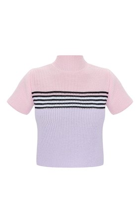 Pink Stripe Knitted Short Sleeve Top | PrettyLittleThing USA