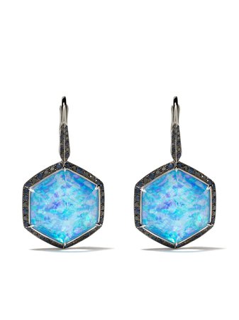 Shop Stephen Webster 18kt white gold Deco Haze diamond, hematite and opal drop earrings with Express Delivery - FARFETCH