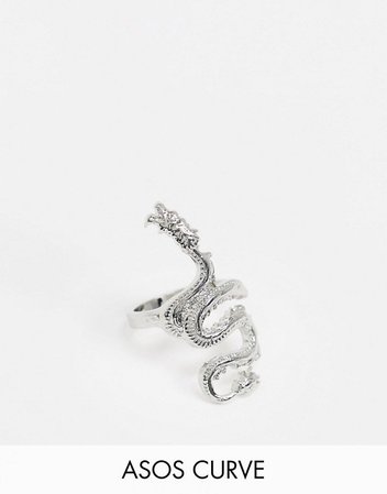 ASOS DESIGN Curve ring in dragon design in silver tone | ASOS