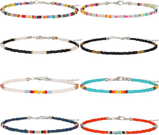 Amazon.com: XIJIN 12Pcs Handmade Beaded Anklets for Women Girls Boho Colorful Beads Ankle Bracelets Adjustable Foot Anklet Set: Clothing, Shoes & Jewelry