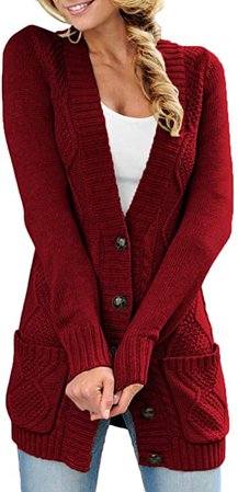 Sidefeel Women Open Front Pocket Cardigan Sweater Button Down Knit Sweater Coat at Amazon Women’s Clothing store