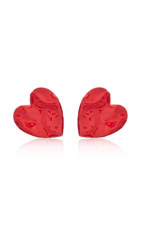 Large Crushed Heart Silver-Tone Earrings By Oscar De La Renta | Moda Operandi