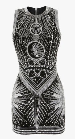 Black crystal embroidered sleeveless mini dress