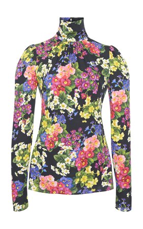 Floral-Print Stretch Silk-Charmeuse Turtleneck Top by Dolce & Gabbana | Moda Operandi