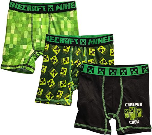8 .com: Minecraft Boxer Briefs (3 Pack) Creeper Crew Underwear for  Boys (Medium (Size 8)): Clothing