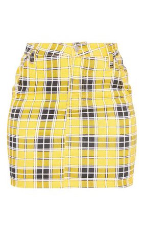 Yellow Checked Denim Skirt | Denim | PrettyLittleThing USA