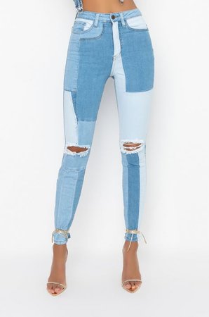 BLUE COMBO HIGH RISE SKINNY JEANS