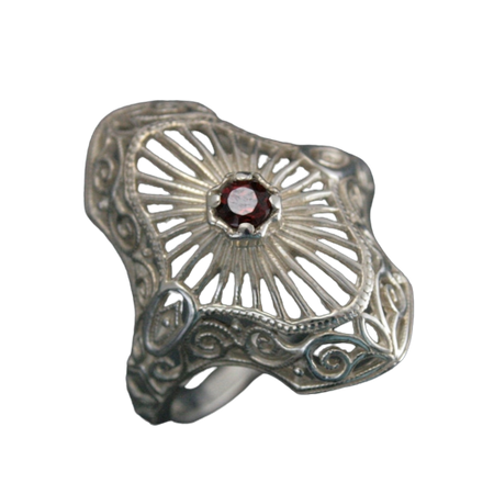 Elizabeth--Ruby Filigree Ring--Vintage Style Ring--Antique Style Ring--Silver Filigree Ring--Birthstone Ring--Victorian Ring--Ruby Ring