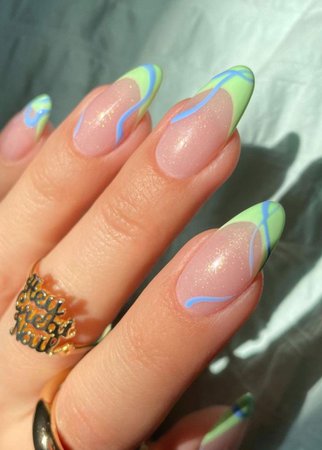 green blue geometrical modern nail