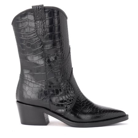 Texan Via Roma 15 Black Ankle Boot In Crocodile Print Leather