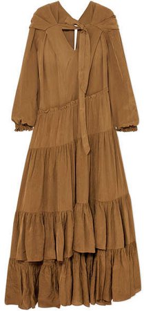 Tiered Habotai Maxi Dress - Bronze