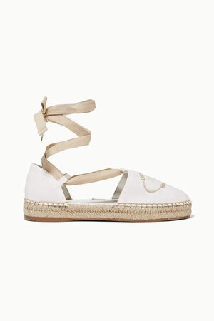 Embroidered Canvas Espadrilles - White