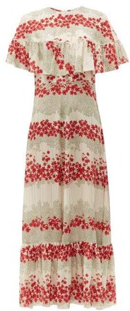Floral Print Silk Crepe De Chine Dress - Womens - White Multi