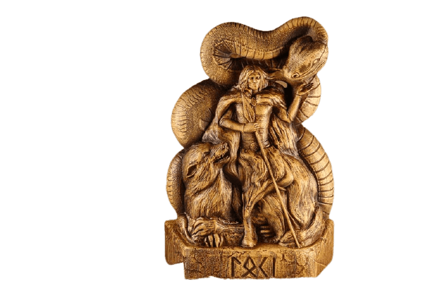 loki carved wood altar god statue norse
