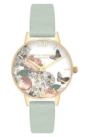 Olivia Burton Signature Floral Leather Strap Watch, 30mm | Nordstrom