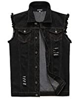 DSDZ Men's Punk Denim Vest Sleeveless Jean Jackets With Rivets (M=Tag XL(asian XL), Black) at Amazon Men’s Clothing store