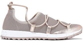Andrea Metallic Leather-trimmed Stretch-mesh Sneakers