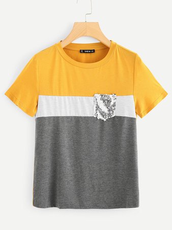 Cut And Sew Sequin Pocket Tee