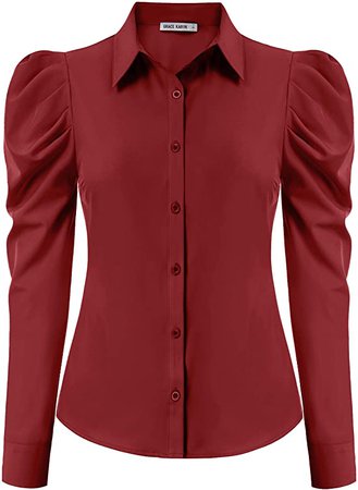 GRACE KARIN Women Long Sleeve Button Down Collared Office Formal Casual Blouse L, Army Green at Amazon Women’s Clothing store