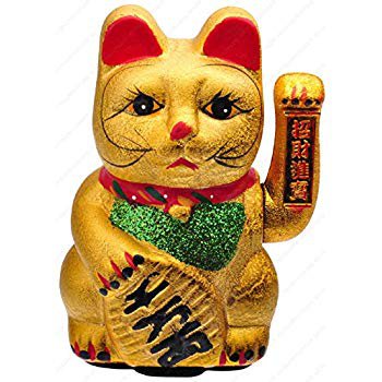 Amazon.com: M.V. Trading Japanese Maneki Neko Fortune Cat Lucky Cat Gold Battery Operated Also Solar Powered with Waving Arm, 5-Inches: Home & Kitchen