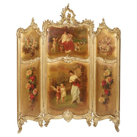 19th Century 3-Fold Screen with Vernis Martin Panels in the Louis XV Style at 1stDibs