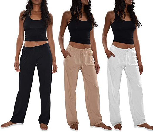 Sexy Basics Women's 3 Pack Soft Flex-Cotton Knit Pajama Pants/Lounge Pants/Sleep Pants (3 Pack- Navy/Denim Blue/Charcoal, Large) at Amazon Women’s Clothing store