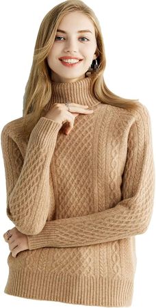 Women Wool Sweater Knitted Sweaters Wool Turtleneck Long-Sleeve Pullover Winter Fall Jumper at Amazon Women’s Clothing store
