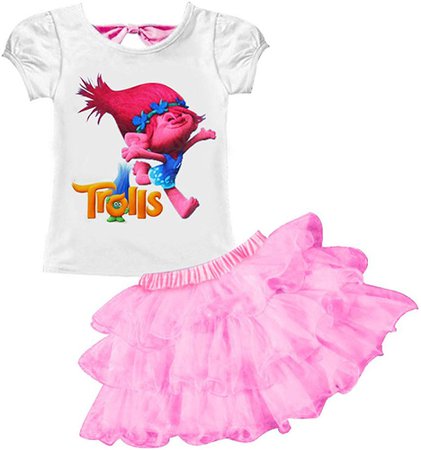 Amazon.com: AOVCLKID Trolls Little Girls' 2Pcs Suit Cartoon Shirt and Skirt Set (Pink,100/2-3Y): Clothing