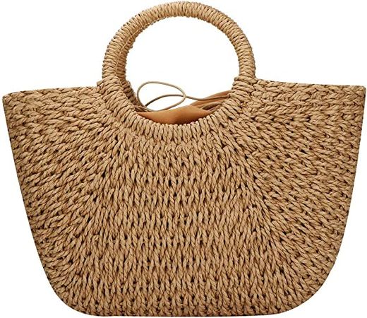 Amazon.com: Hand-woven Straw Large Hobo Bag for Women Round Handle Ring Toto Retro Summer Beach (Brown) : Clothing, Shoes & Jewelry