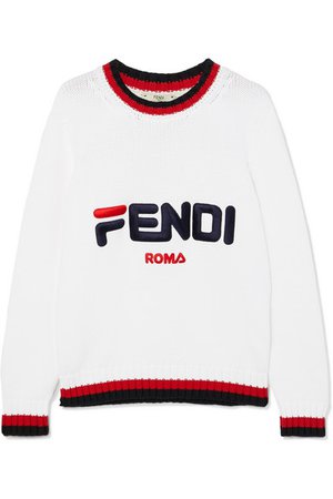 Fendi | Embroidered striped cotton sweater | NET-A-PORTER.COM
