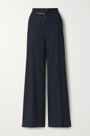 Jess Belted Flannel Wide-leg Pants - Midnight blue