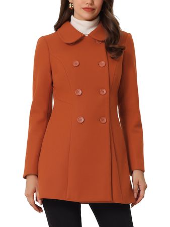 Unique Bargains Women's Peter Pan Collar Double Breasted Winter Trench Coat XS Dark Orange - Walmart.com