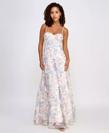 Trixxi Juniors' Floral-Embroidered Corset Gown, Created for Macy's - Macy's