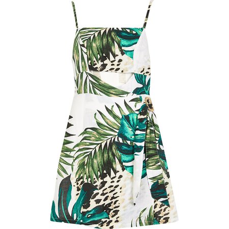 White leaf print cutout beach mini dress | River Island